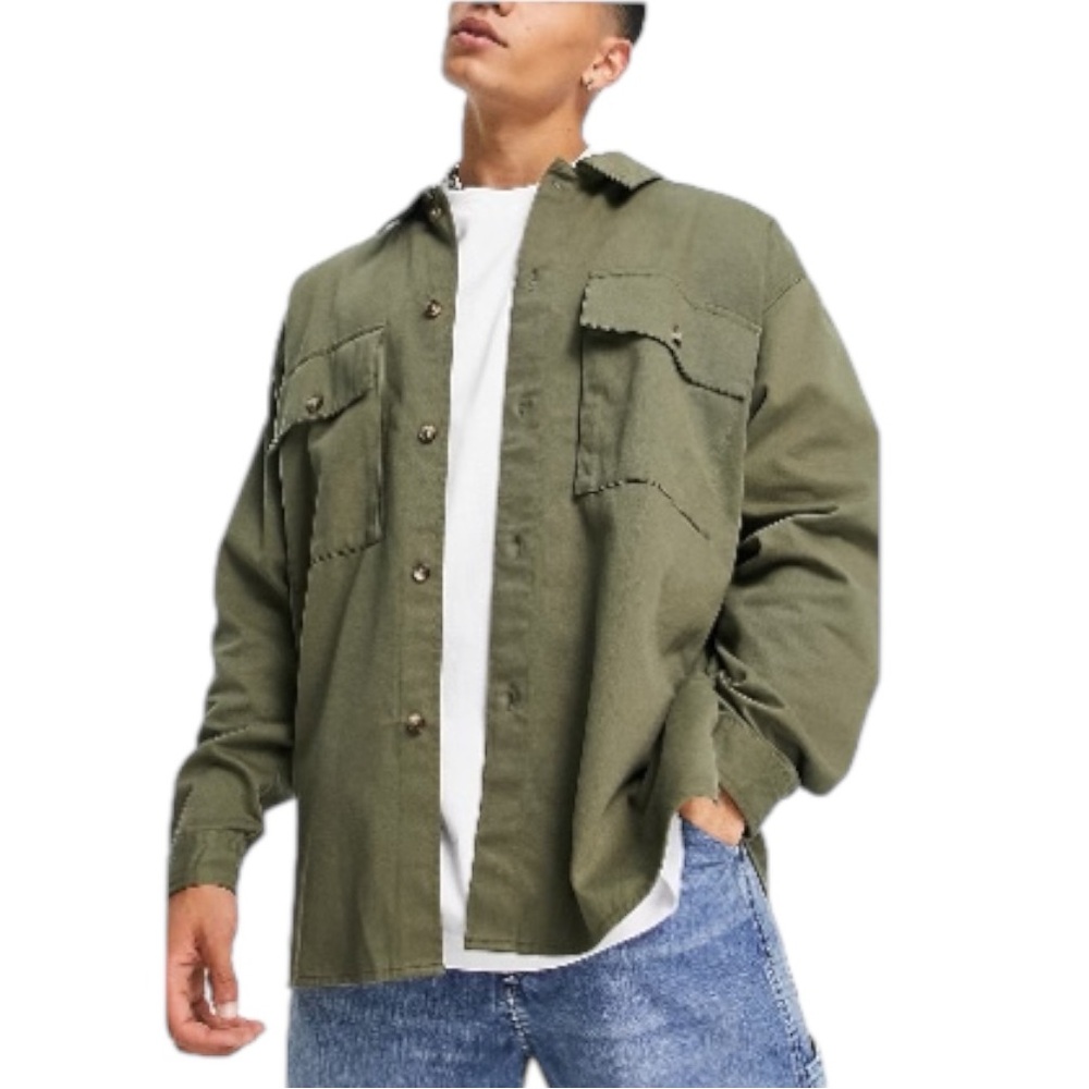 Topman boxy oversized twill over shirt shacket military green Medium NEW NWT